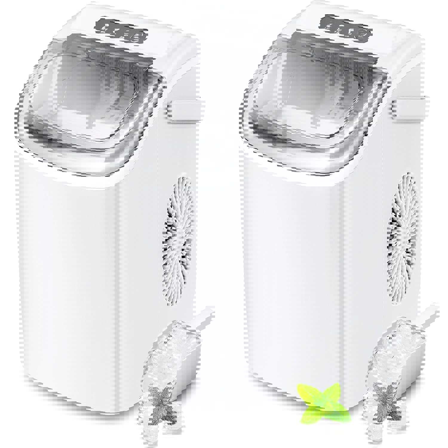 Countertop Portable Ice Maker Machine with Handle, 9 Ice Cubes in 6 Mins, 26Lbs/24H, Self-Cleaning, for Home/Kitchen/Party (White)