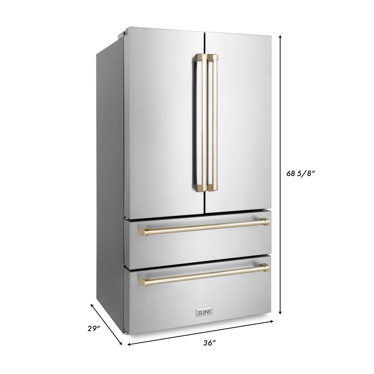 ZLINE 36 In. Autograph 22.5 cu. ft. Refrigerator with Ice Maker in Fingerprint Resistant Stainless Steel and Gold Accents