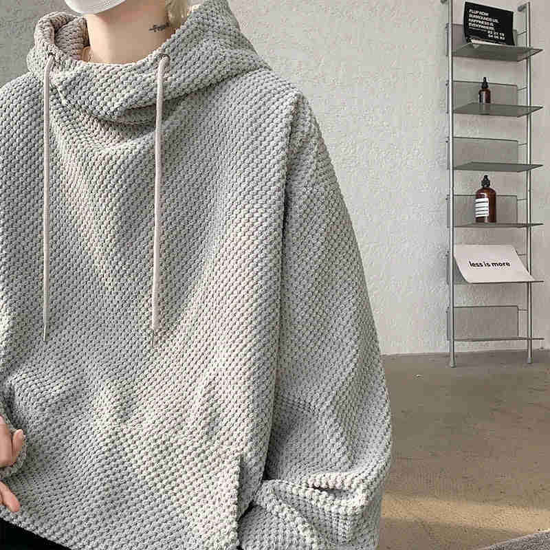 Nukty Harajuku Corduroy Hoodies Men High Quality Streetwear Loose Y2k Hip Hop Hooded Sweatshirts