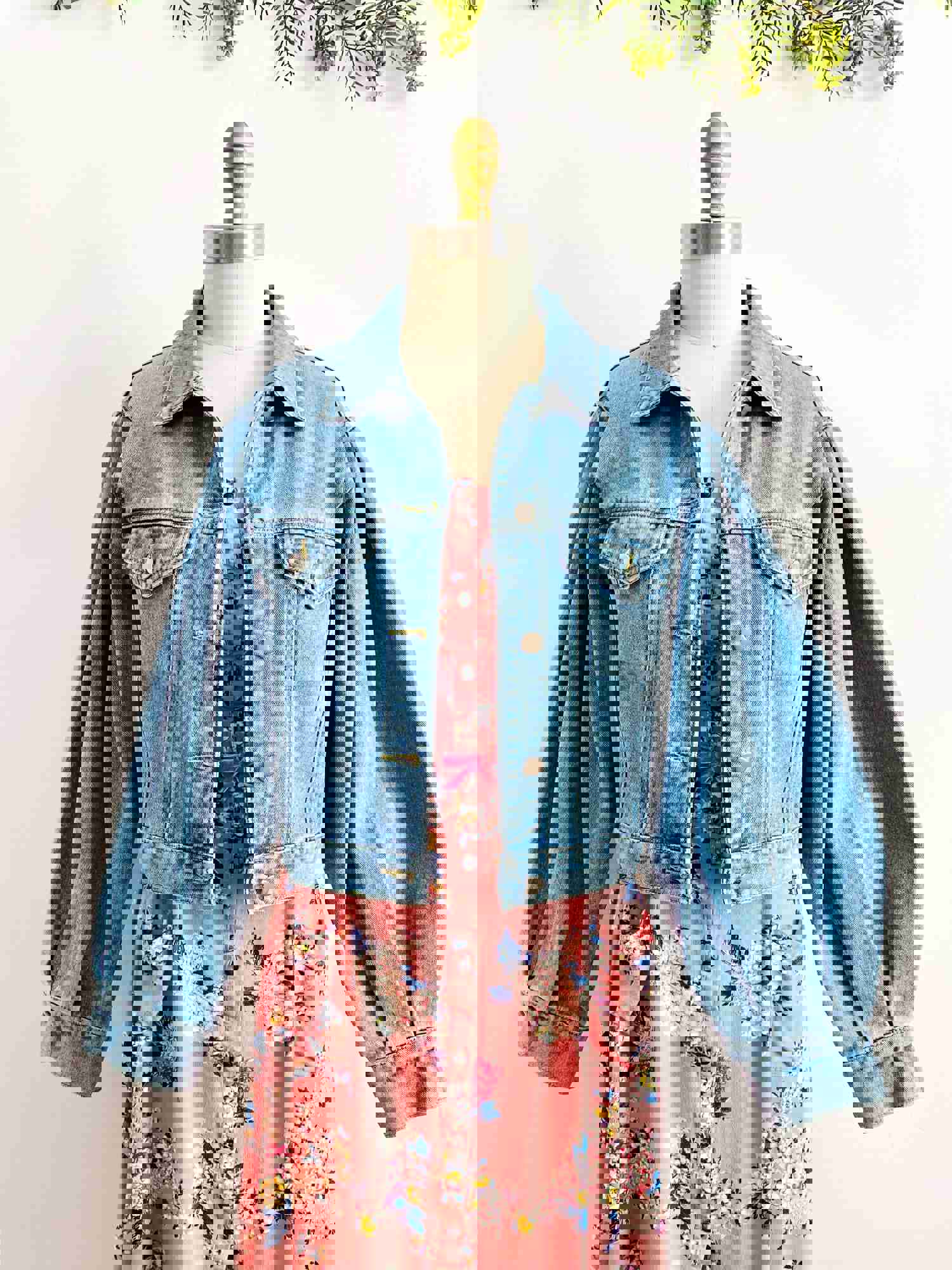 Vintage Denim Cropped Jacket with Balloon Sleeves