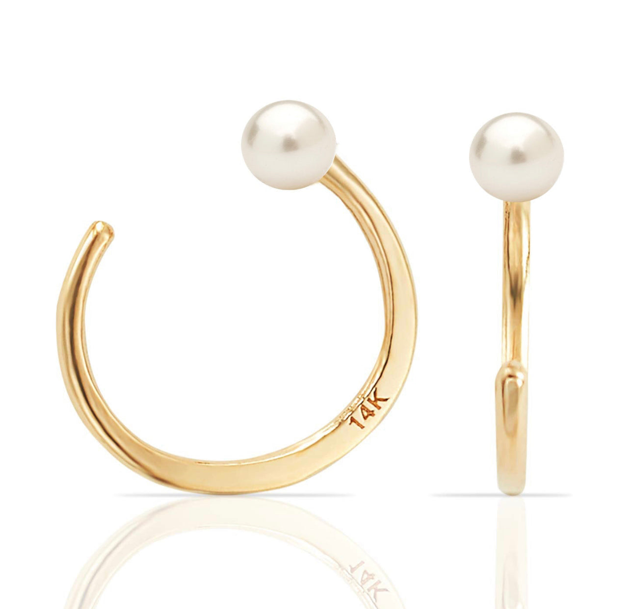 Simple Mini Slip On Huggie Cuff Earrings - Solid 14K Yellow Gold with Pearl - Buy 3 Get 1 Free