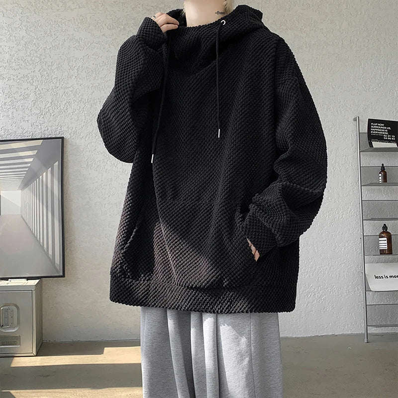 Nukty Harajuku Corduroy Hoodies Men High Quality Streetwear Loose Y2k Hip Hop Hooded Sweatshirts