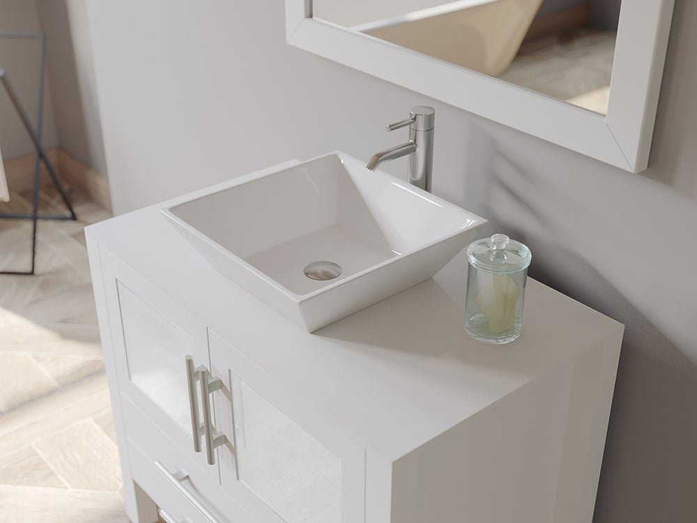 Cambridge Plumbing 36 Inch White Wood and Porcelain Vessel Sink Vanity Set