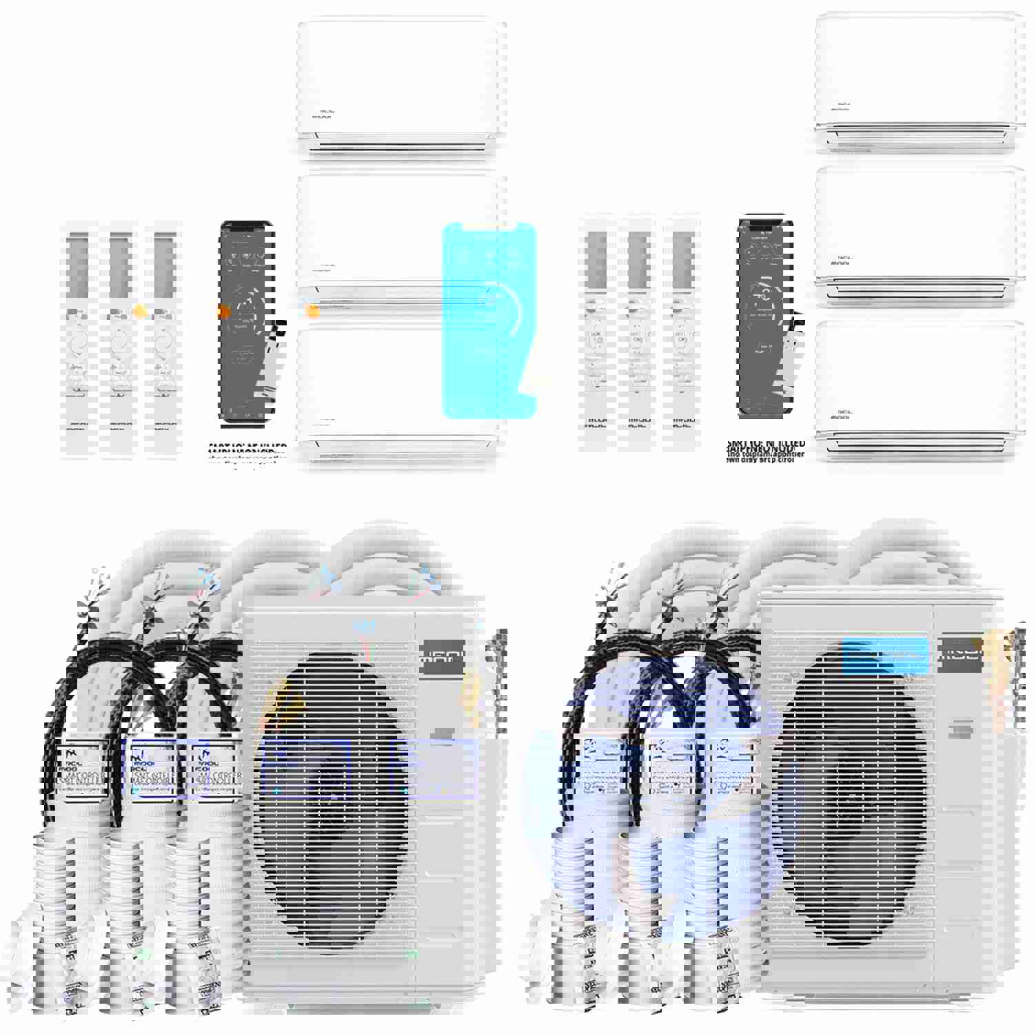 MRCOOL DIY 4th Gen 27K BTU 3-Zone Condenser with 9K+12K+12K Handlers and 16ft Linesets Bundle