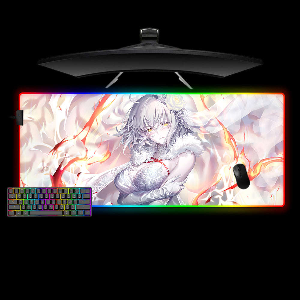 Jeanne dArc White Design RGB Gaming Mouse Pad with LED Strip