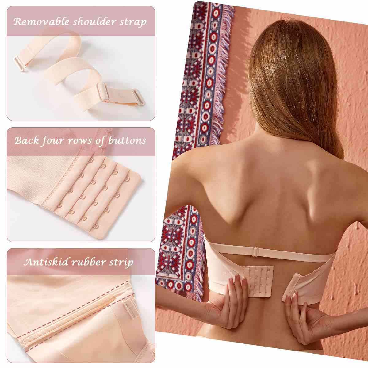 Bettybra® Women's Push Up Bandeau Bra - Convertible Strapless No Wire Lift Up Bra (BUY ONE GET ONE FREE) - BLACK+BEIGE