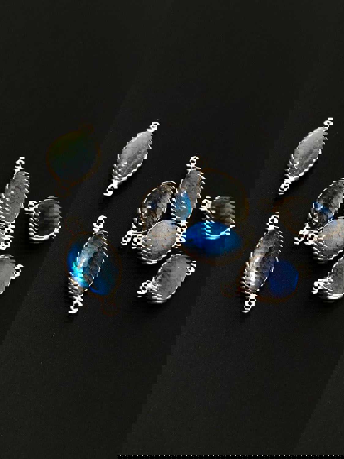 9 Pcs Labradorite Gemstone Sterling Silver Connectors for DIY Jewelry Making
