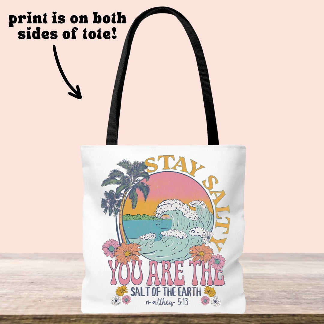 Stay Salty Bible Verse Tote - Christian Double Sided Beach Bag