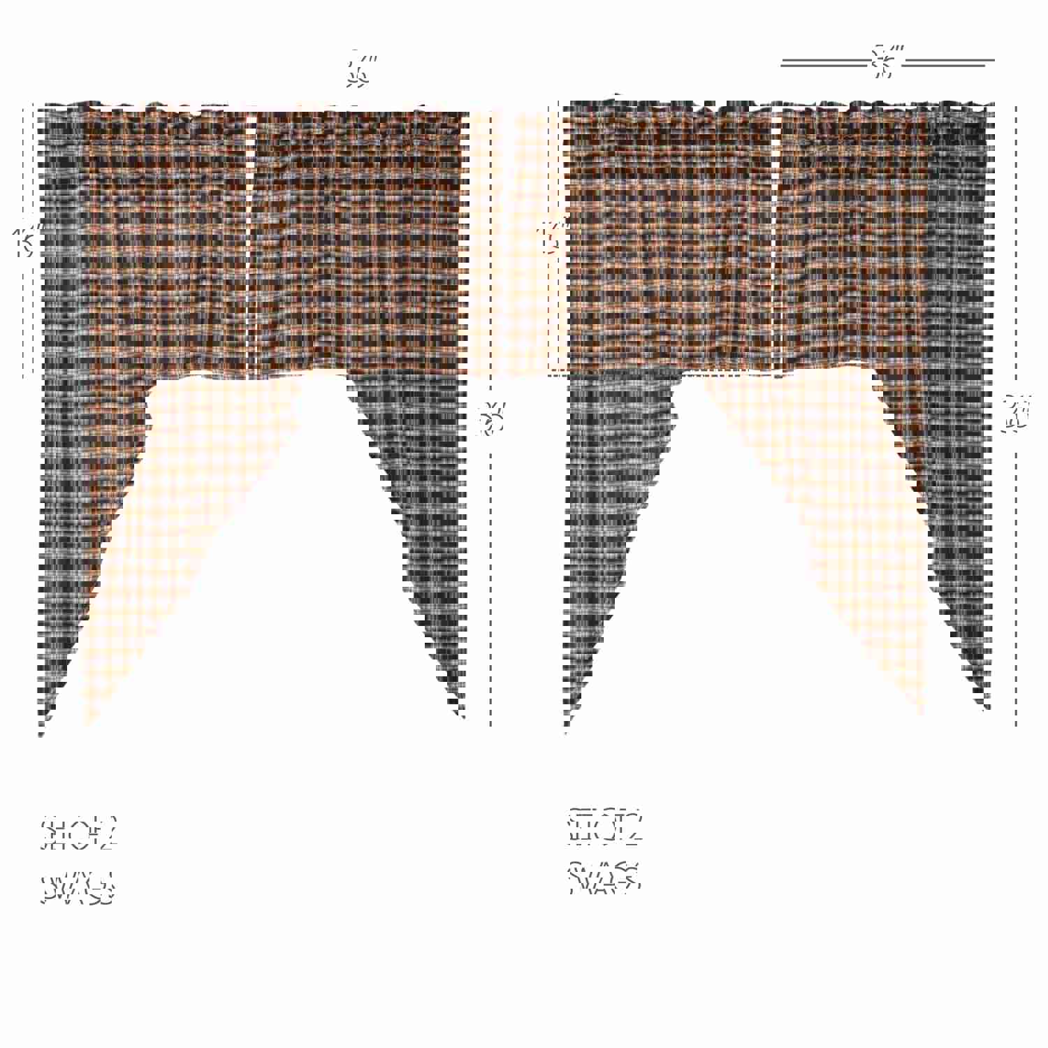 Primitive Swag Set Bingham Star Plaid Black Red Americana Kitchen Curtains