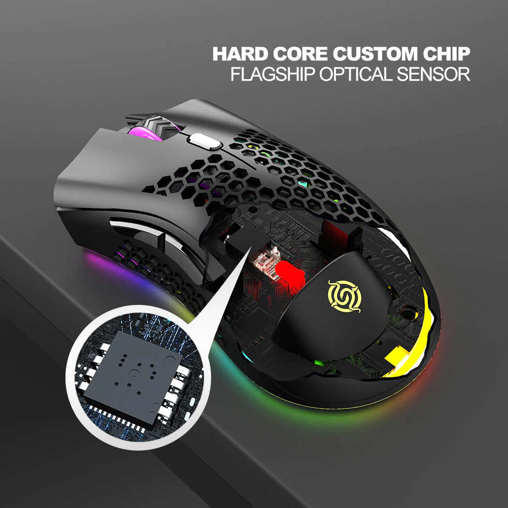 BM600 Wireless Honeycomb Shell Gaming Mouse - 1600DPI, 7 Buttons, RGB Lighting