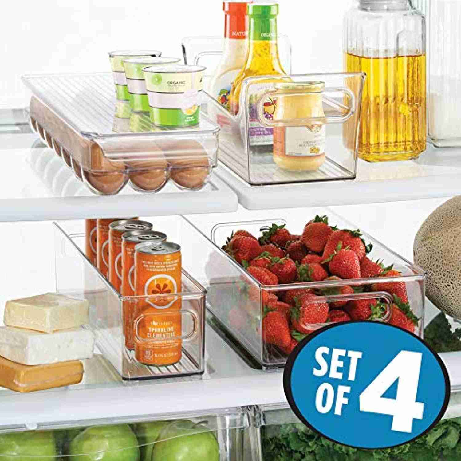mDesign Plastic Kitchen Pantry Cabinet Organizer Set - 4-Piece Clear Storage Bins for Food and Drinks
