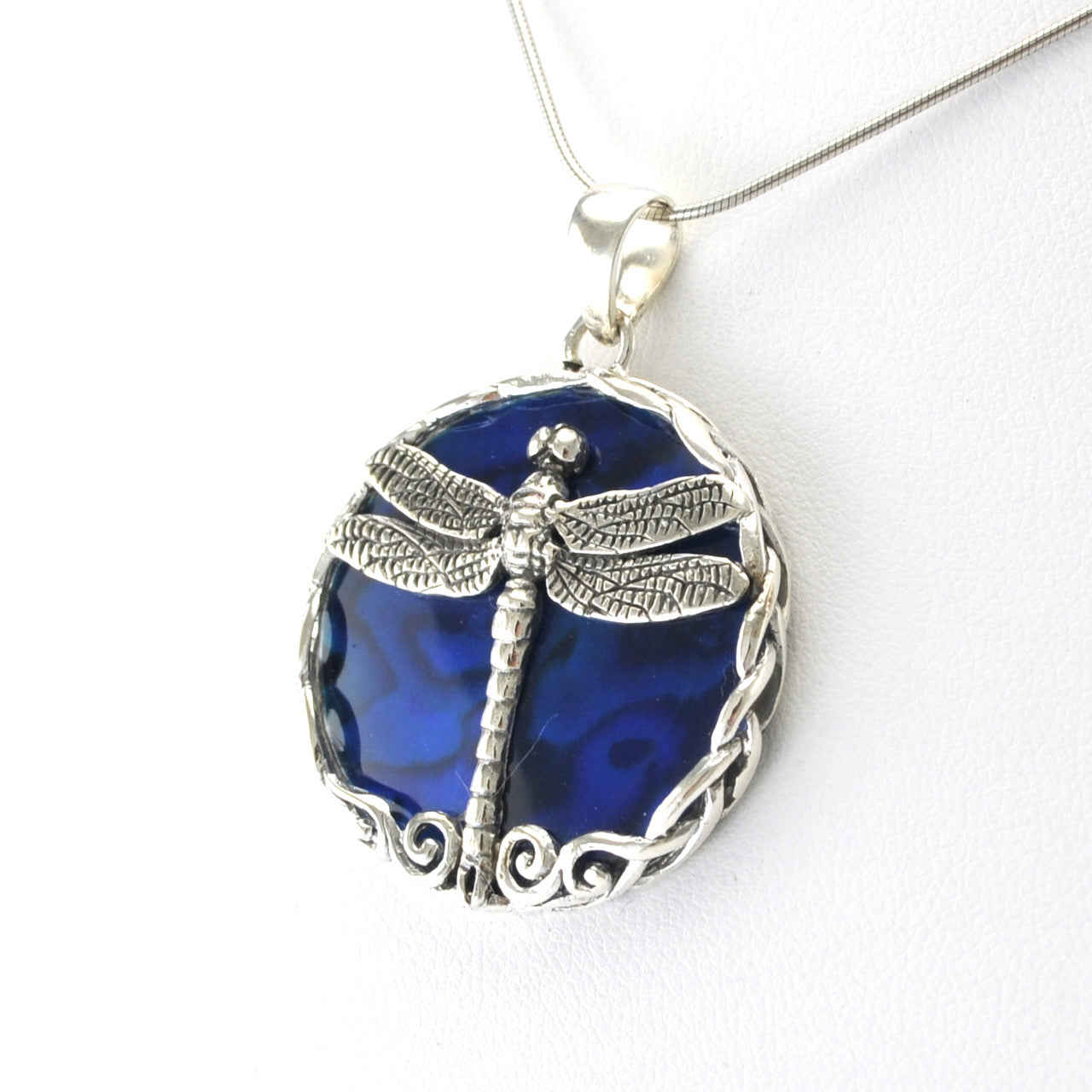 Sterling Silver Blue Abalone Dragonfly Pendant
