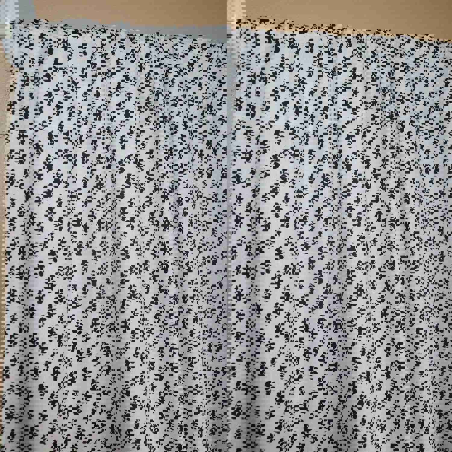 Cotton Curtain with Animal Paw Print - 58 Inch Tiny Black Paws on White