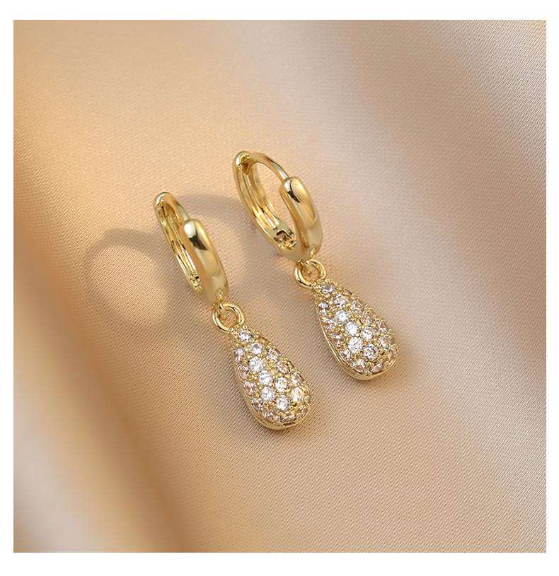 Korea Design Exquisite Copper Zircon Water Drop Pendant Earrings for Women