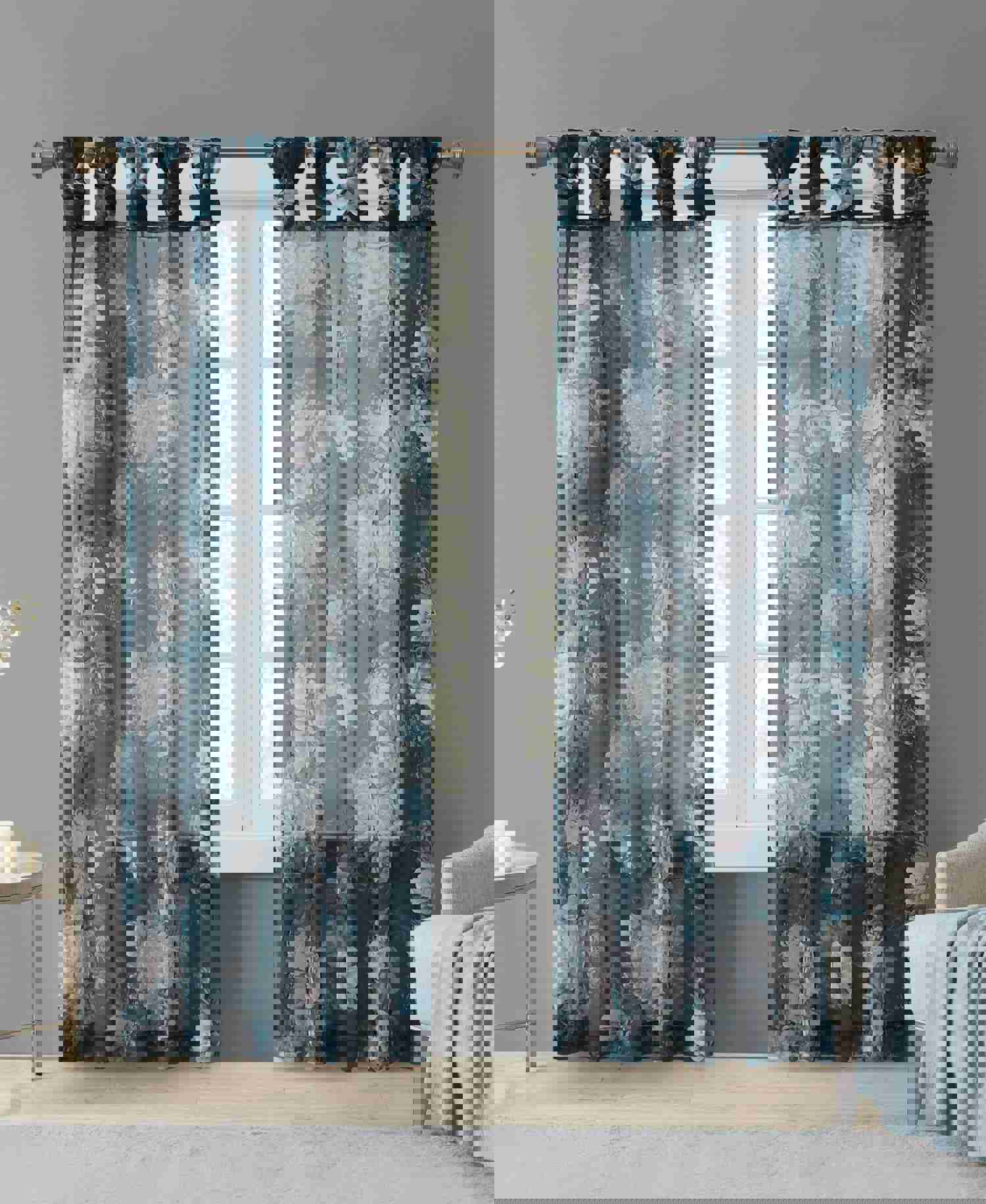 Fleur Rod Pocket Voile Sheer Curtain in Stone Grey