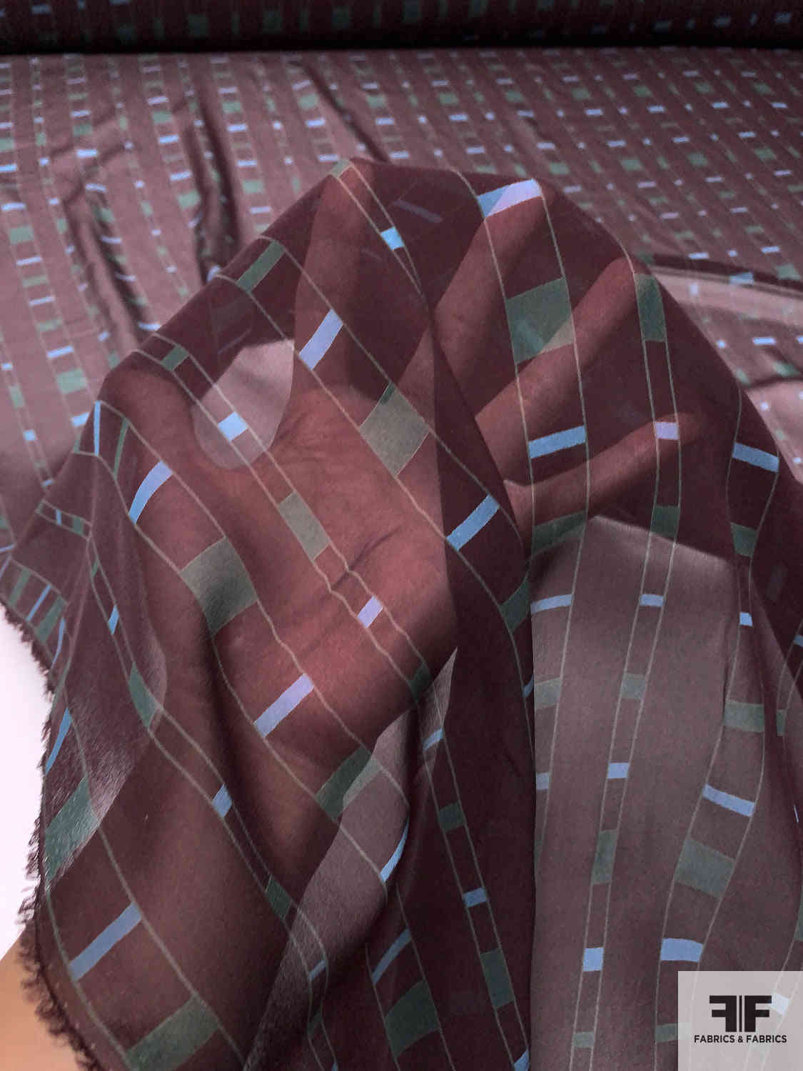 Italian Geometric Railroad Striped Printed Silk Chiffon - Wine / Green / Blue