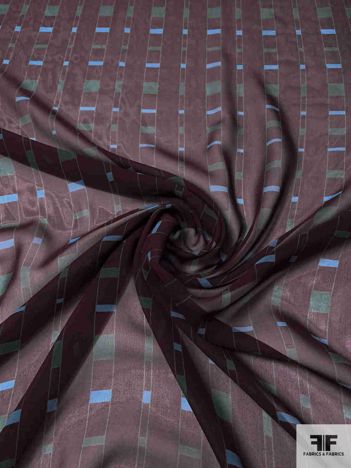 Italian Geometric Railroad Striped Printed Silk Chiffon - Wine / Green / Blue