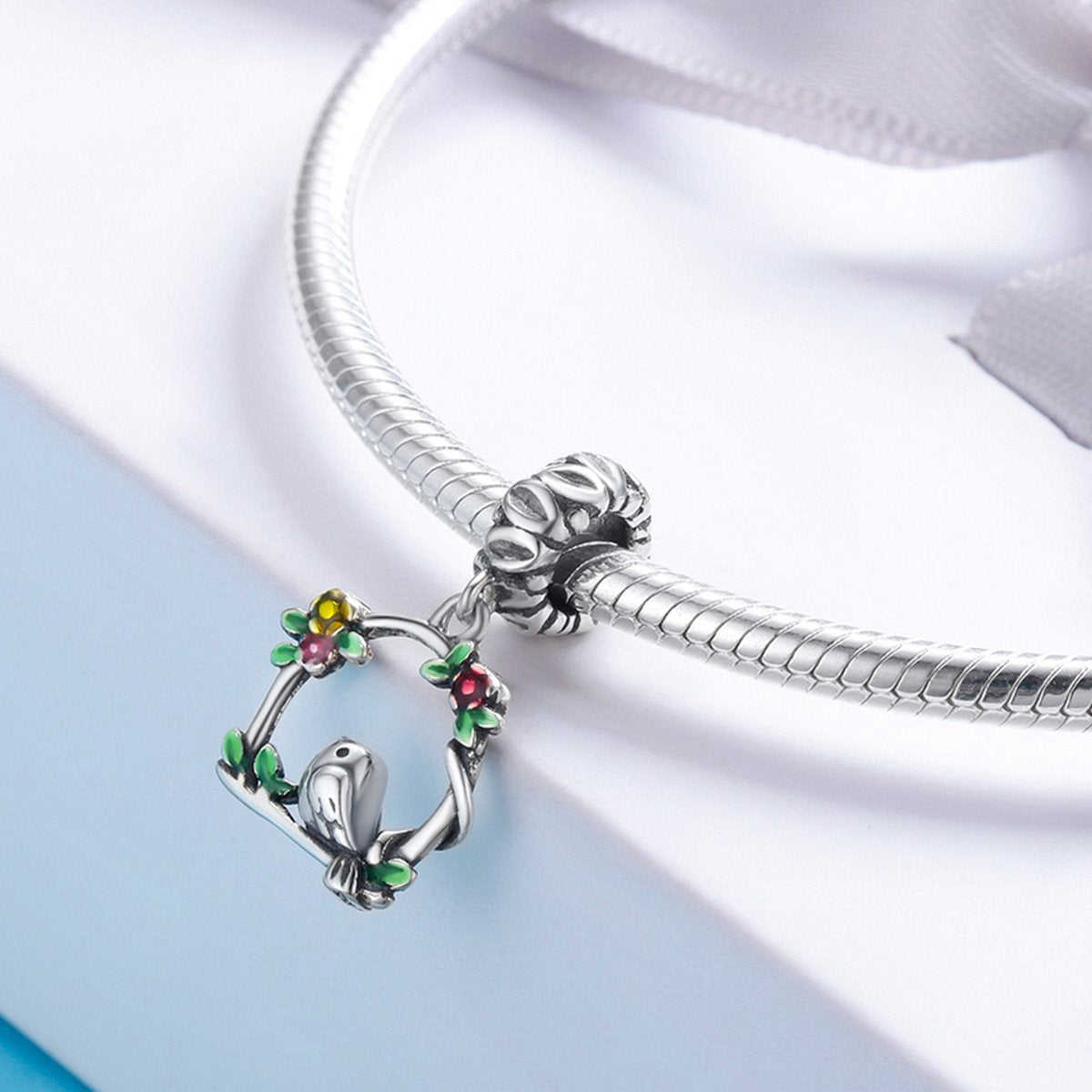 Sterling 925 Silver Olive Branch Pendant for Pandora & European Charm Bracelets