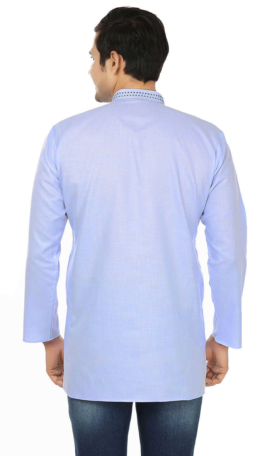 India Cotton Short Kurta Shirt for Men (Light Blue)