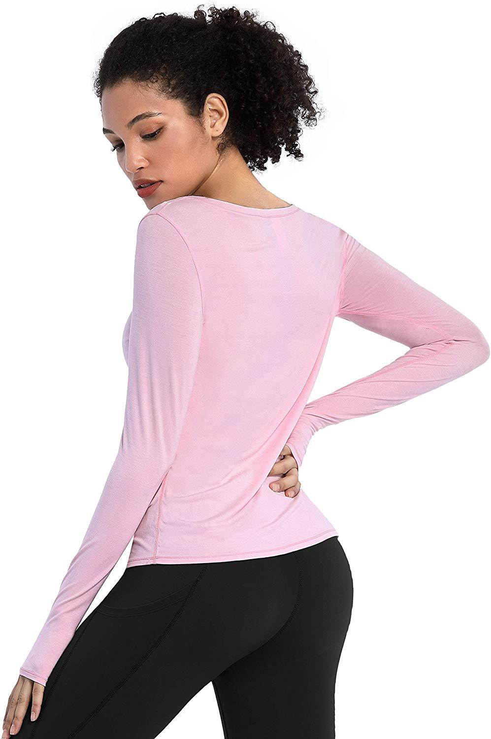 BUBBLELIME Women's Workout Tops - Soft Modal Athletic Shirts with Open Back for Yoga & Running