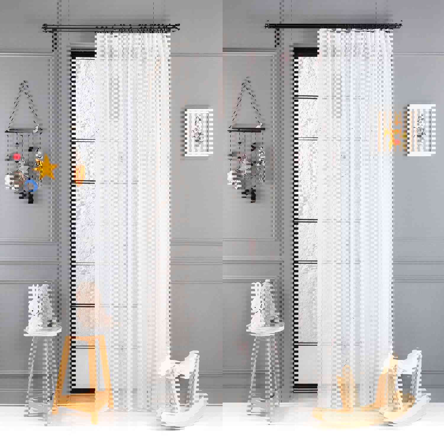Woodland Kids Room Linen Sheer Curtain with Kite Design