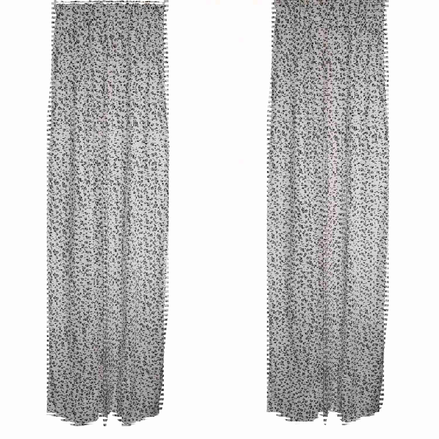 Cotton Curtain with Animal Paw Print - 58 Inch Tiny Black Paws on White