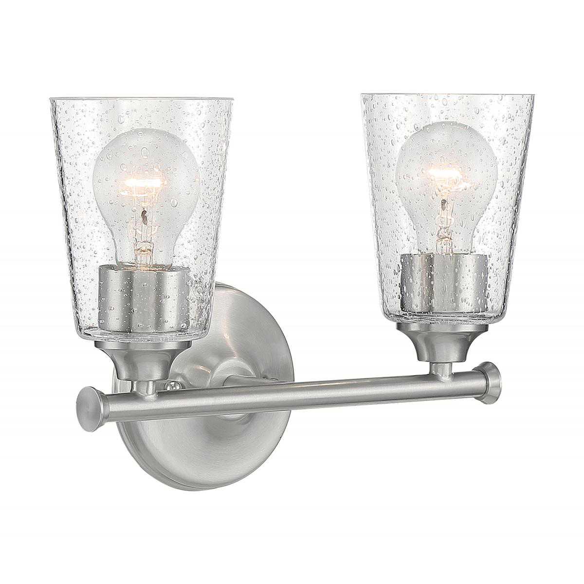 Bransel 2-Light Vanity with Seeded Glass - Brushed Nickel Finish
