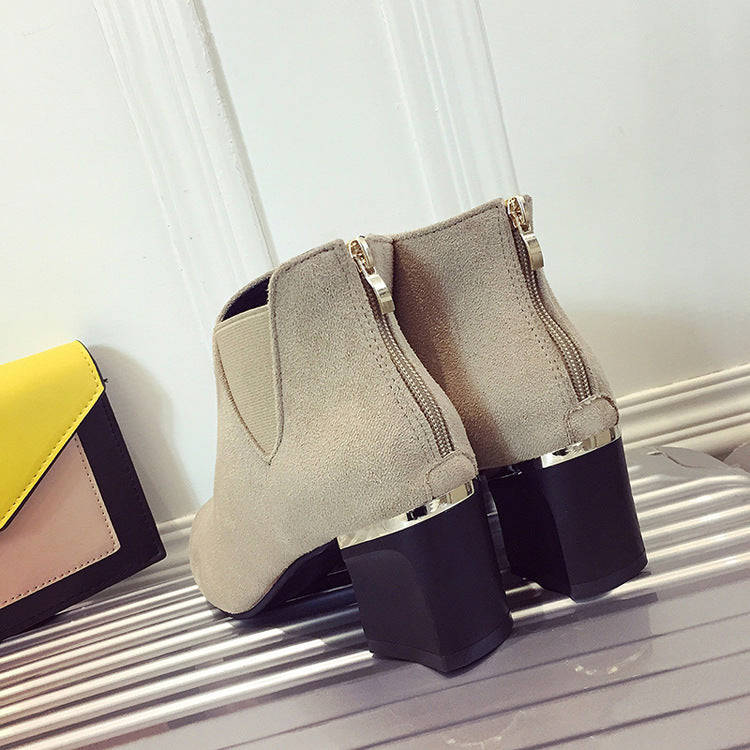 Women's PU Leather Square-Heeled Ankle Boots with Metal Decorations for Autumn/Winter