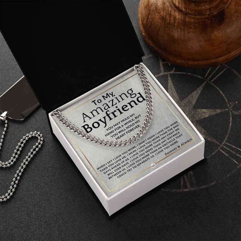 To My Boyfriend - I Love You More - Romantic Cuban Necklace Gift for Him