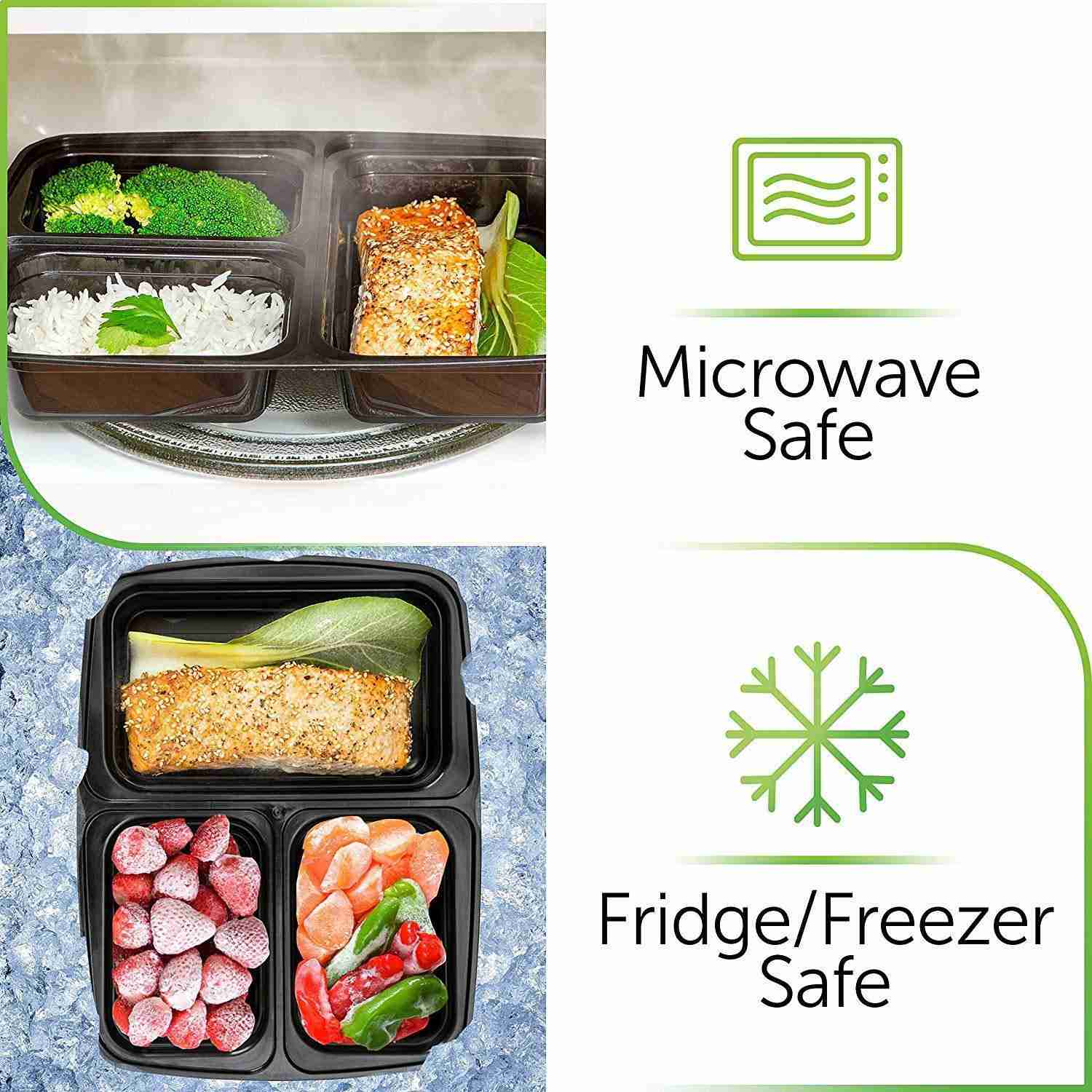 Prep Naturals Meal Prep Containers 3 Compartment [45 Pack] - BPA-Free Food Storage Containers with Lids