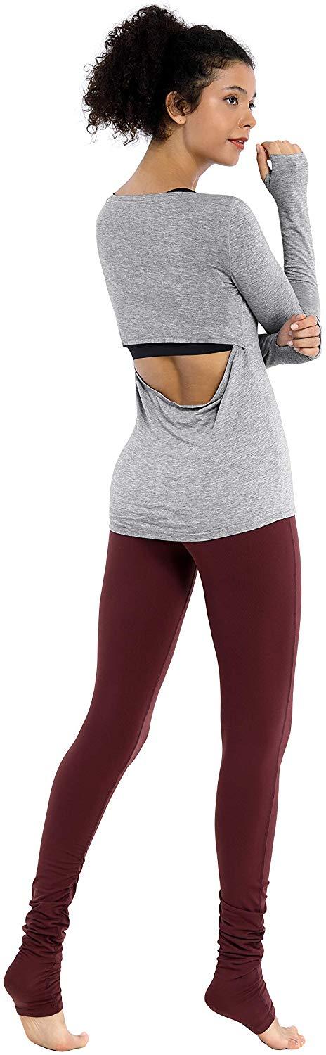 BUBBLELIME Women's Workout Tops - Soft Modal Athletic Shirts with Open Back for Yoga & Running