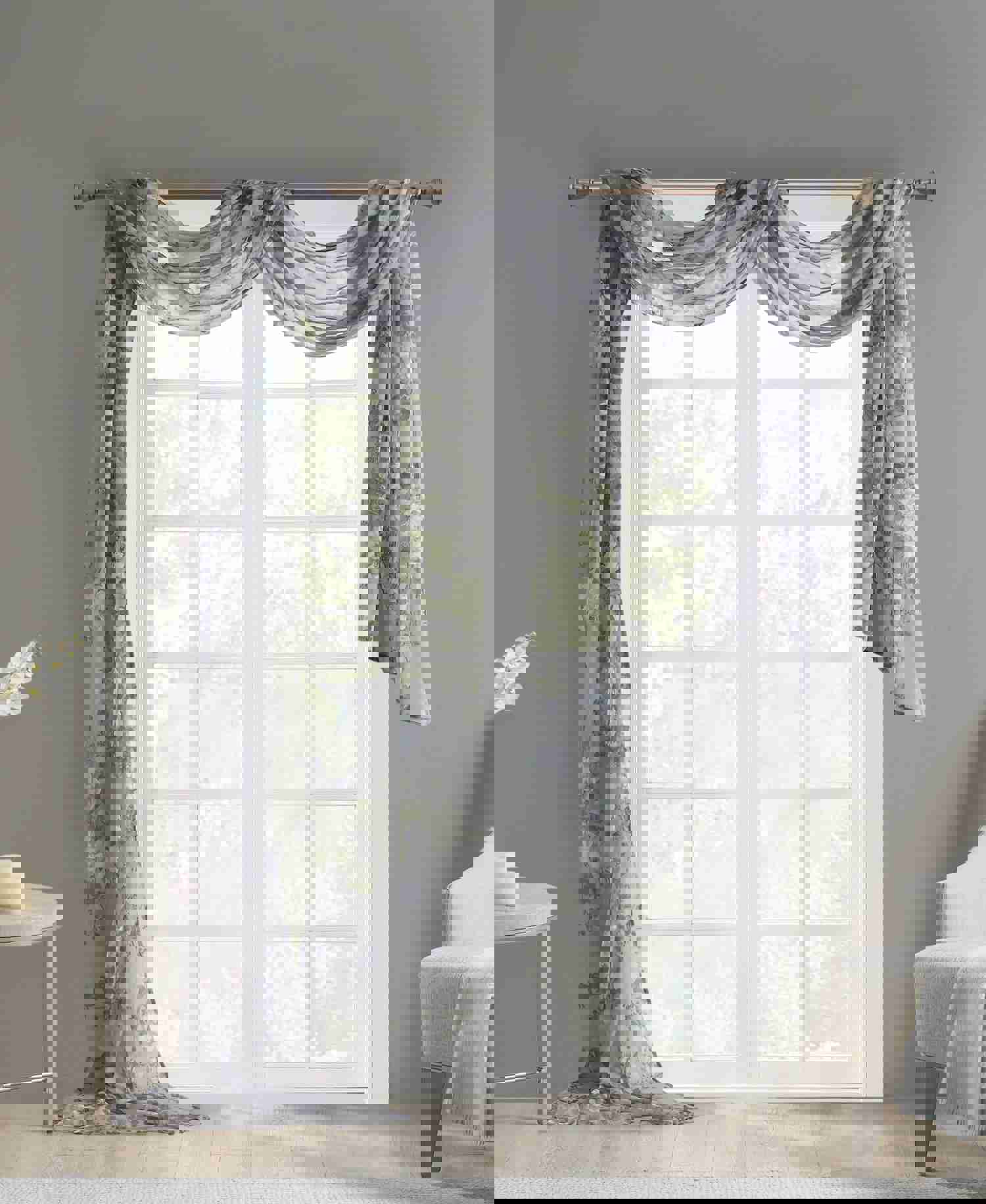 Fleur Rod Pocket Voile Sheer Curtain in Stone Grey