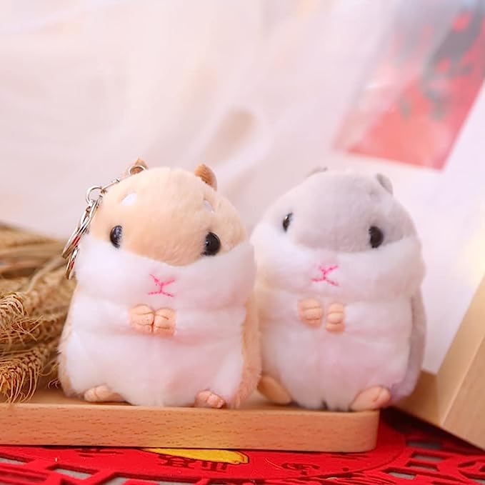 Plush Hamster Keychain Backpack Charm - Cute Stuffed Animal Keyring Pendant for Handbags & Backpacks