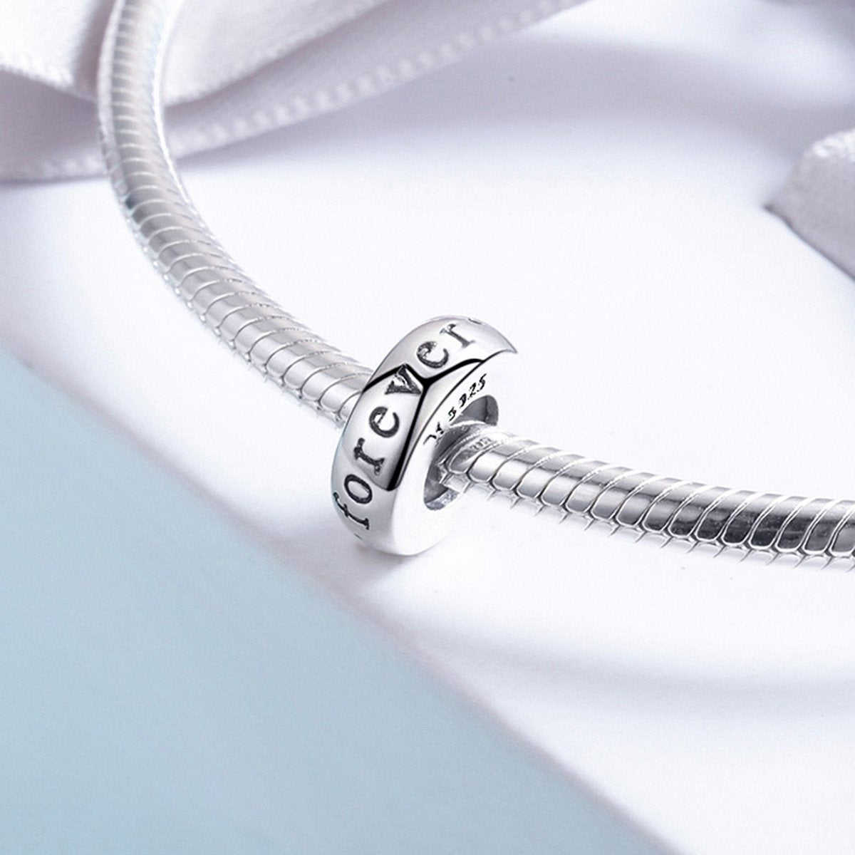 Sterling 925 Silver 'Forever I Love' Circle Bead Pendant for Pandora & European Charm Bracelets