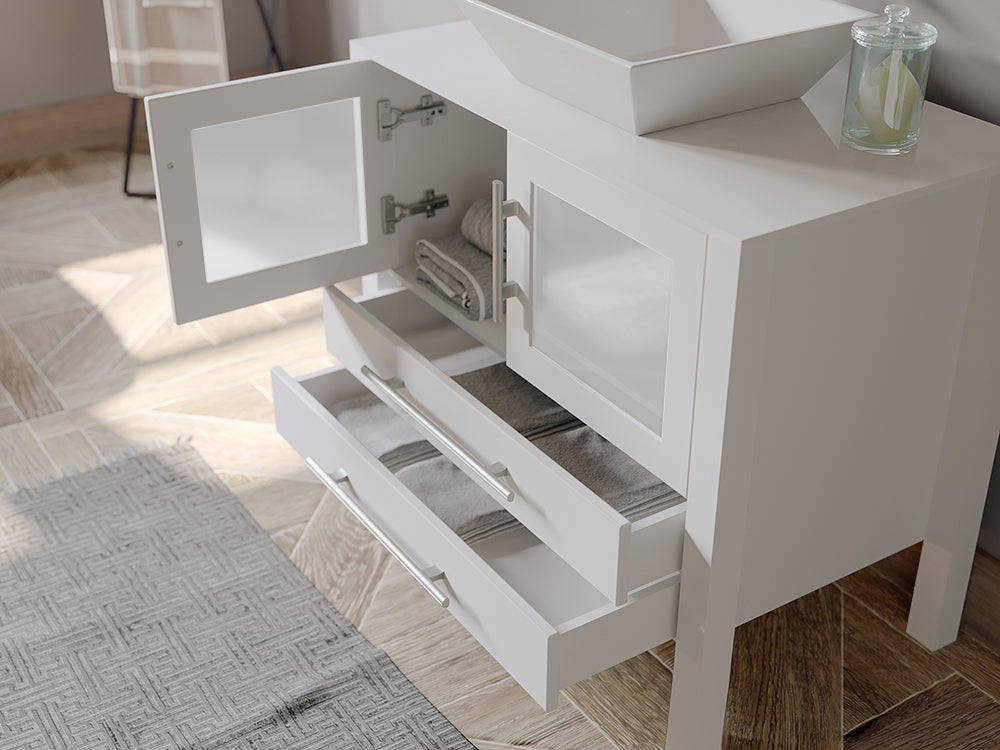 Cambridge Plumbing 36 Inch White Wood and Porcelain Vessel Sink Vanity Set