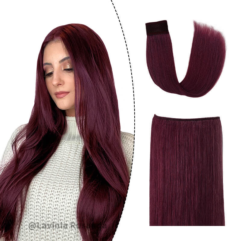 Halo Human Hair Extensions For Thin Hair Wine Red Full Volume