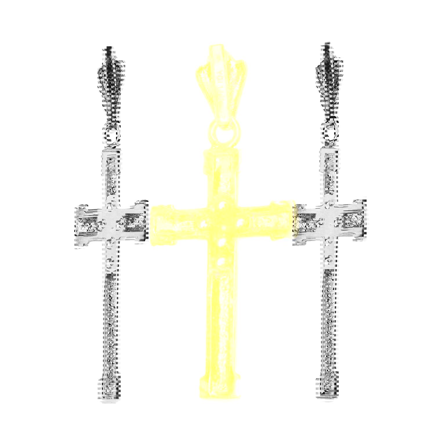 14K Two-Tone Gold Pave Clear Cubic Zirconia Cross Pendant