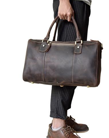 Vintage Leather Weekender Duffle Bag for Men - Italian Cowhide