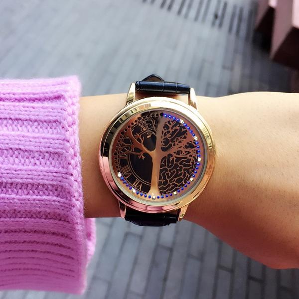 Creative Personality Minimalist Tree Of Life Pattern Touch Screen Waterproof LED Watch Smart Electronic Quartz Watch Golden & Black