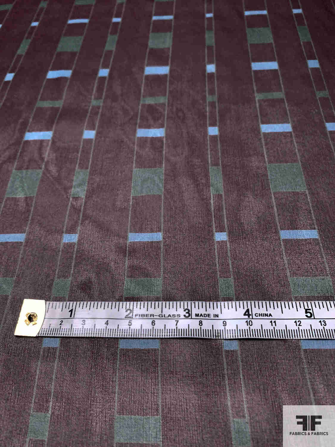 Italian Geometric Railroad Striped Printed Silk Chiffon - Wine / Green / Blue
