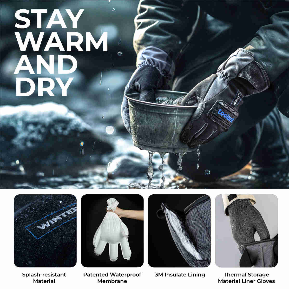 Waterproof Winter Work Gloves for Men with Long Cuff and 3M Insulation