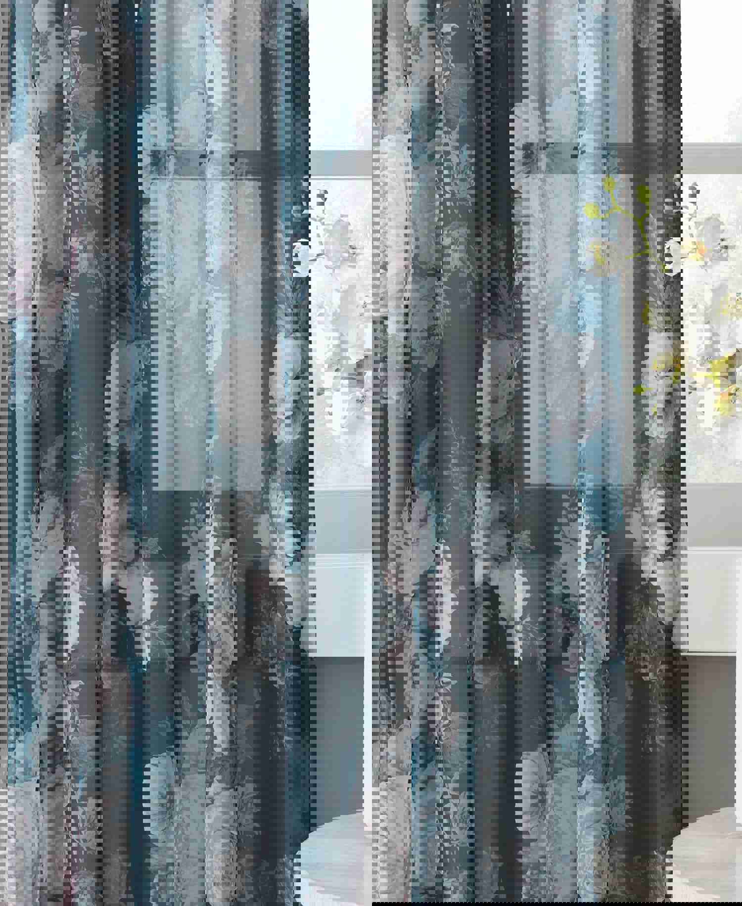 Fleur Rod Pocket Voile Sheer Curtain in Stone Grey