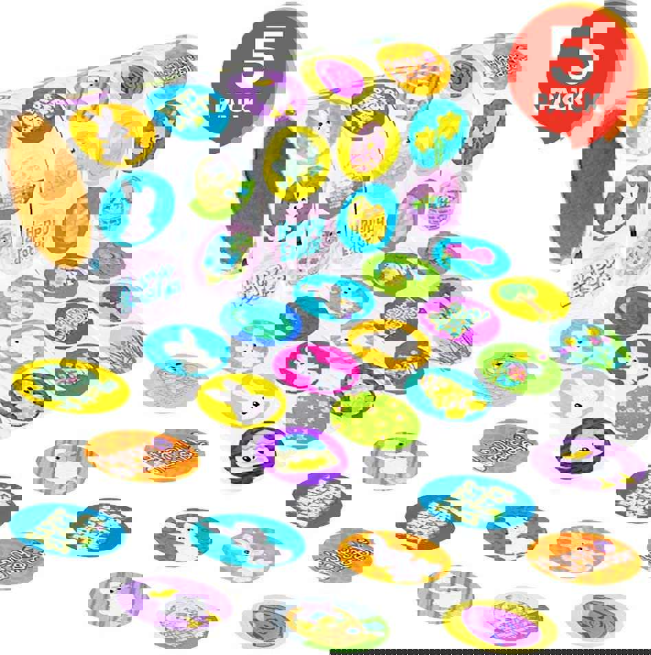 Easter Sticker Roll Assortment - 5 Rolls with 500 Stickers - Vibrant Holiday Decorations