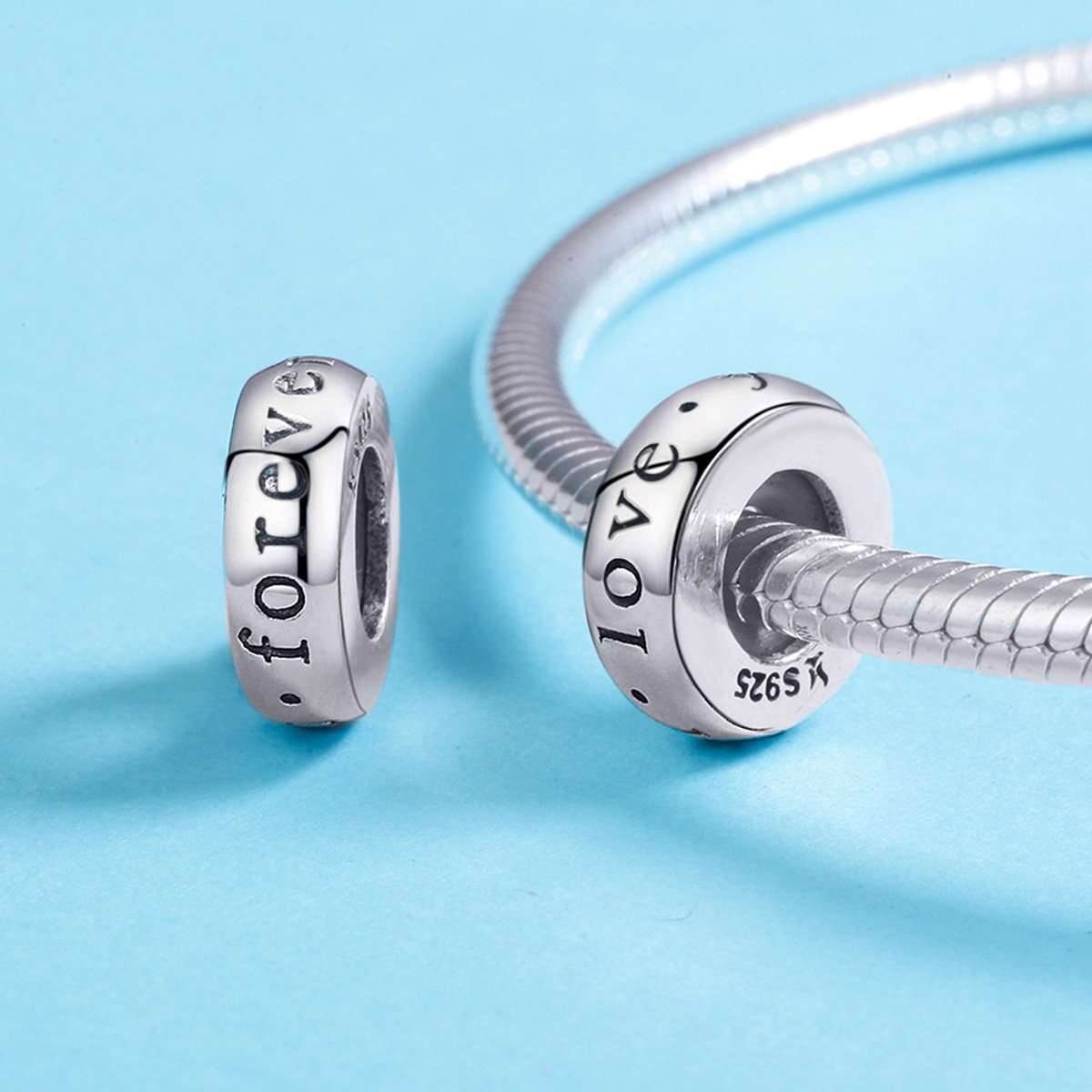 Sterling 925 Silver 'Forever I Love' Circle Bead Pendant for Pandora & European Charm Bracelets