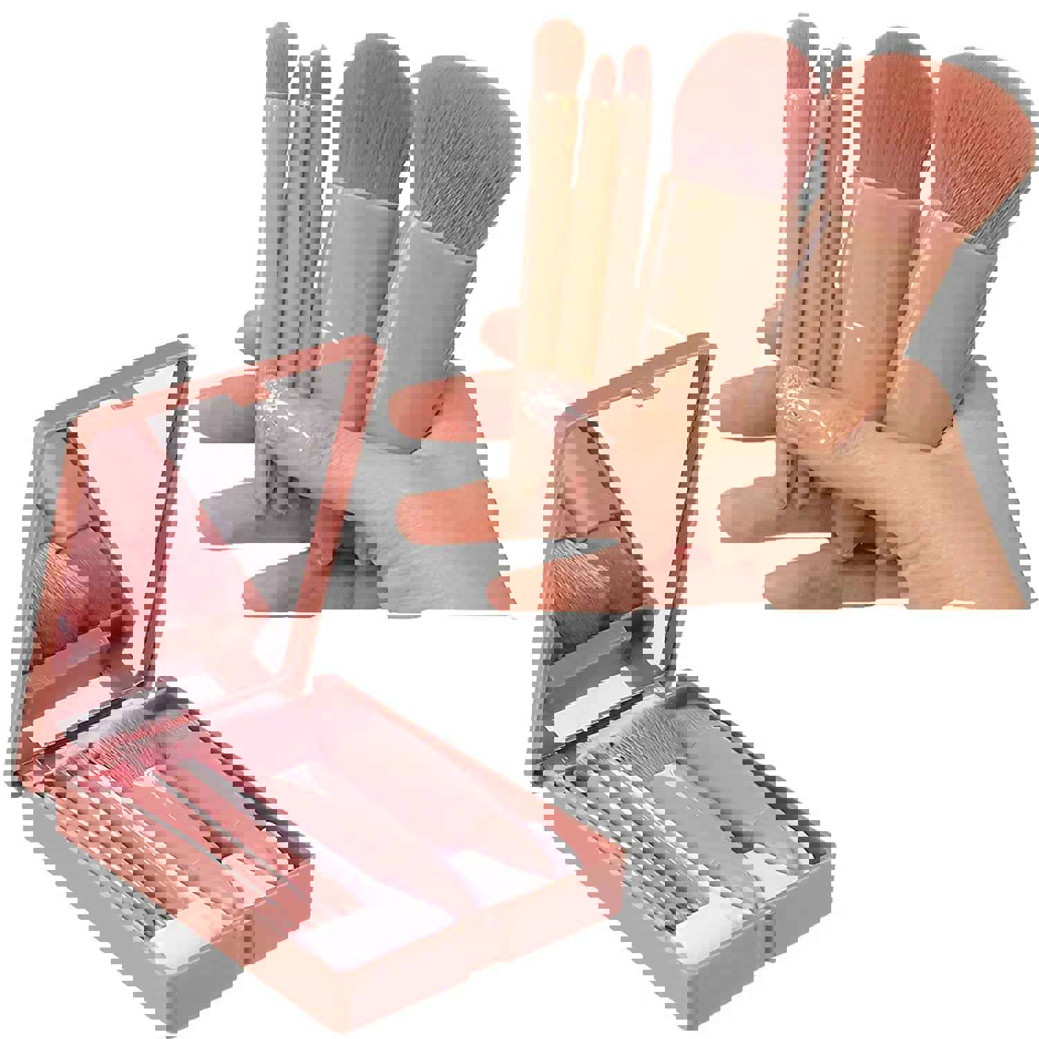 Mini Makeup Brushes Set with Mirror - Soft Fluffy Brushes for Foundation, Powder, Eyeshadow & Kabuki Blending