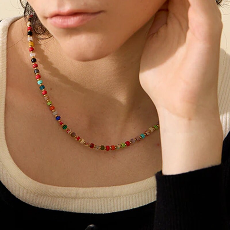 Valentina Natural Stone Necklace - Elegant Gemstone Jewelry with 18K Gold PVD