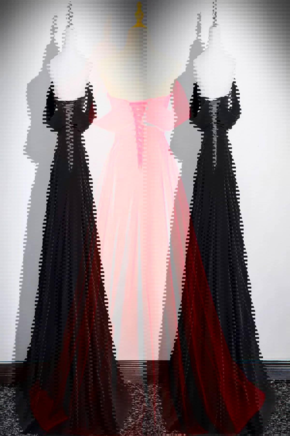 Off the Shoulder Burgundy Velvet Long Prom Dresses for Evening Events