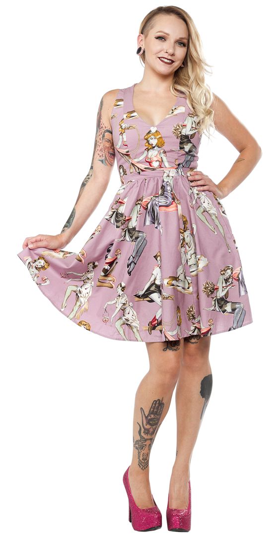 WAX POETIC CLOTHING ZOMBIE PINUP DRESS PURPLE - Unique Undead Pinup Style
