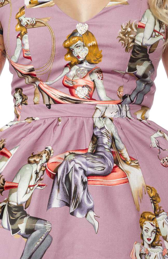 WAX POETIC CLOTHING ZOMBIE PINUP DRESS PURPLE - Unique Undead Pinup Style