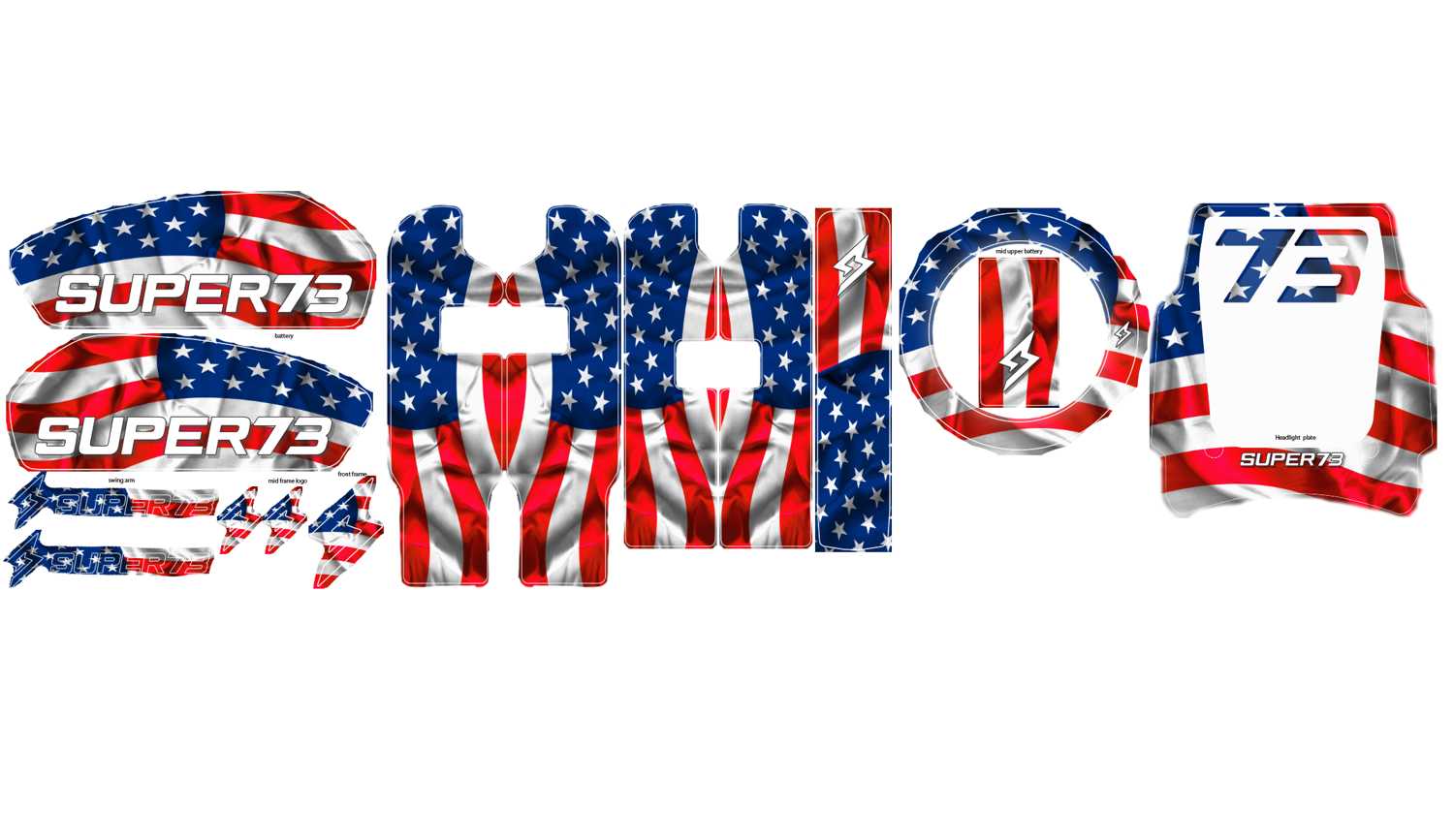 MERICA Decal Kit for Super 73 RX / R / S2 Adventure - American Flag Design